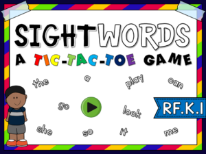 Sight Words Tic-Tac-Toe Game