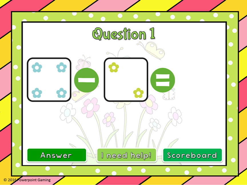 Subtract within 5 Spring Powerpoint Game