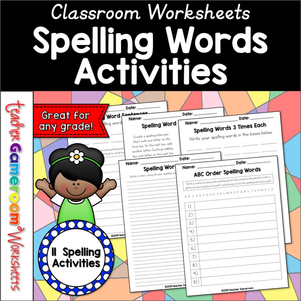 Spelling Homework Activity Sheet Cover - Teacher Gameroom