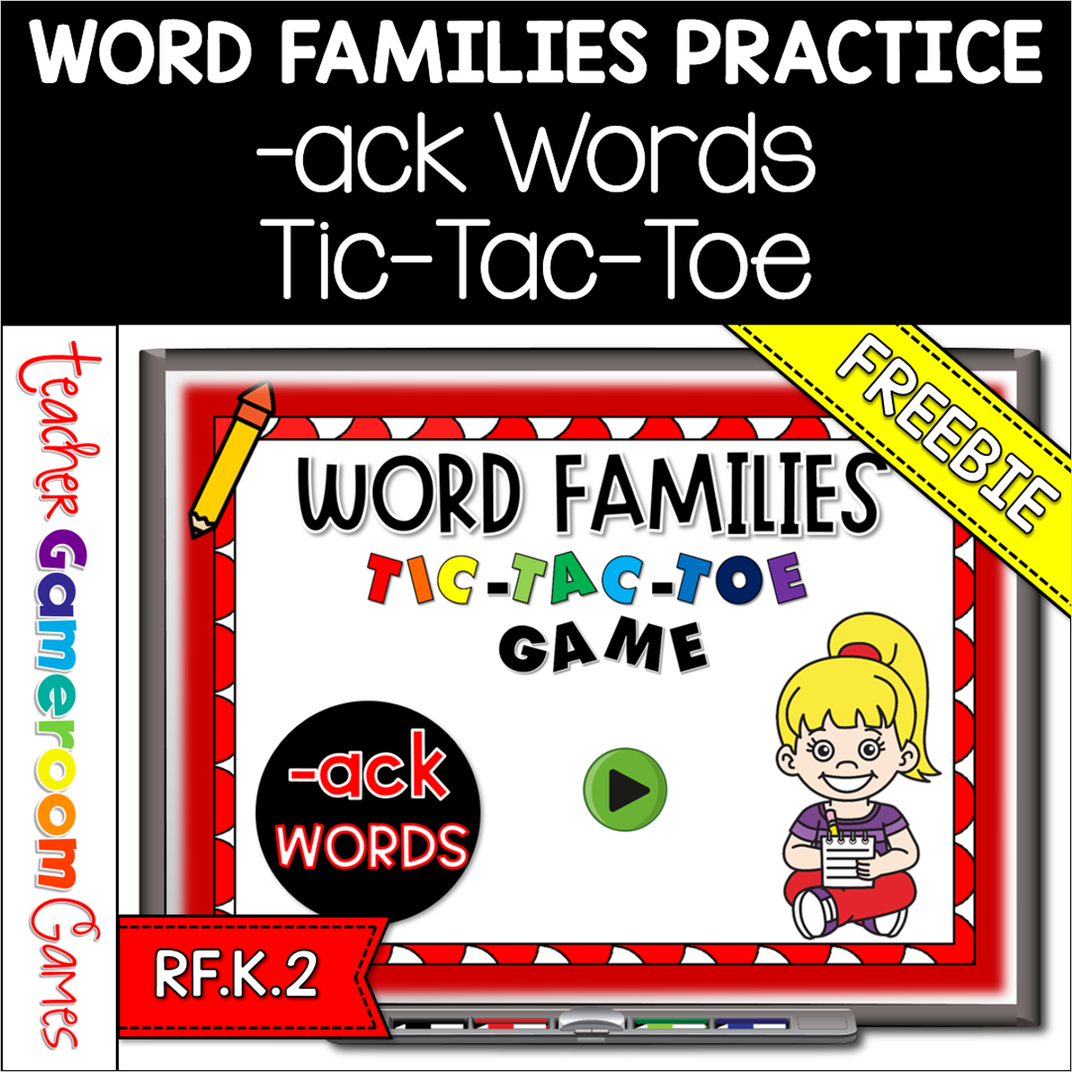 Word Families Tic Tac Toe Game Ack Words Cover Teacher Gameroom 6105